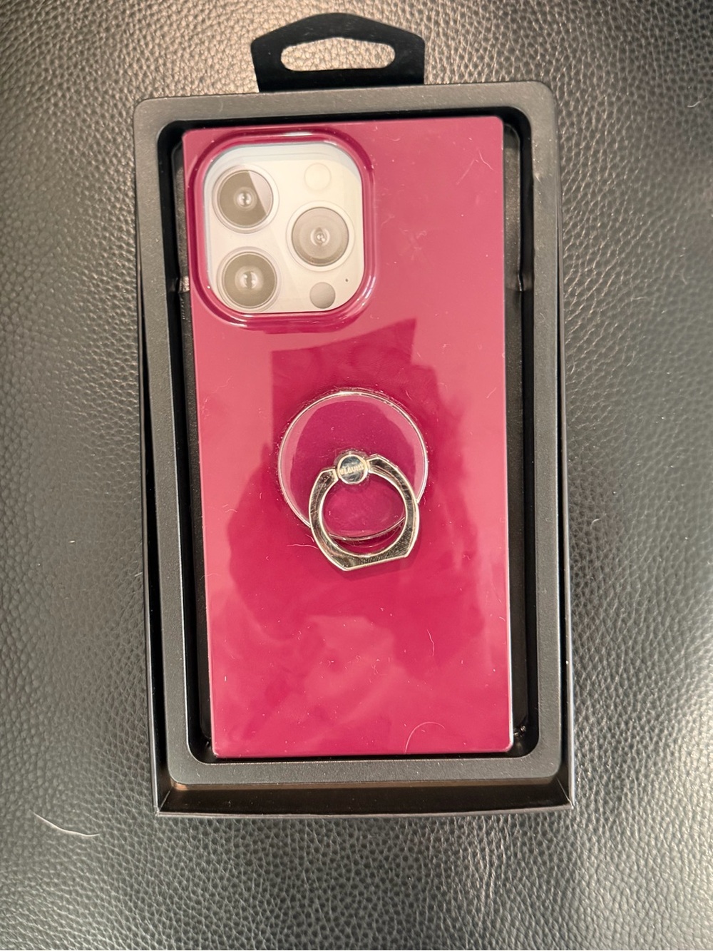 Glossy Pink Phone Case with Metal Ring Holder - Compatible Cell Accessory